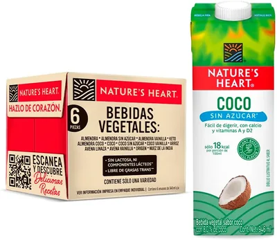 Bebida de Coco Nature's Heart sin azúcar, 6x946ml