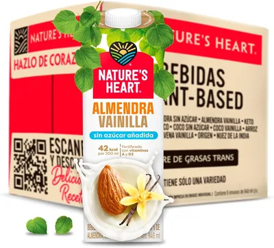 Nature's Heart Almendra Vainilla Sin Azúcar - Leche de Almendra Sabor Vainilla Orgánica, 260g