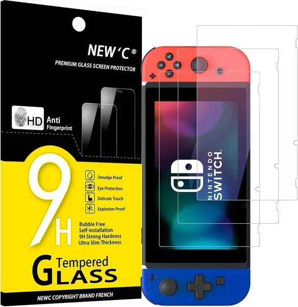 NEW'C 3 Pack Designed for Nintendo Switch Screen Protector Tempered Glass, Case Friendly Scratch Resistant,Bubble-Free, Ultra Resistant