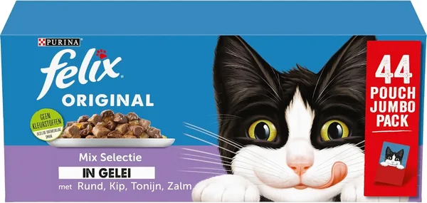 FELIX Mélange Sélectionné en Slices | Viande de Bœuf, Poulet, Saumon et Thon | Aliment Wet pour Chat en Gelée | Paquet de 1 x (44 x 85g) en Sac