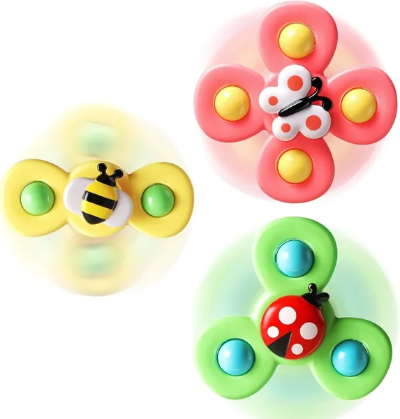 ALASOU 3PCS Suction cup spinner toys for 1 2 Year old boys|Spinning top baby toys