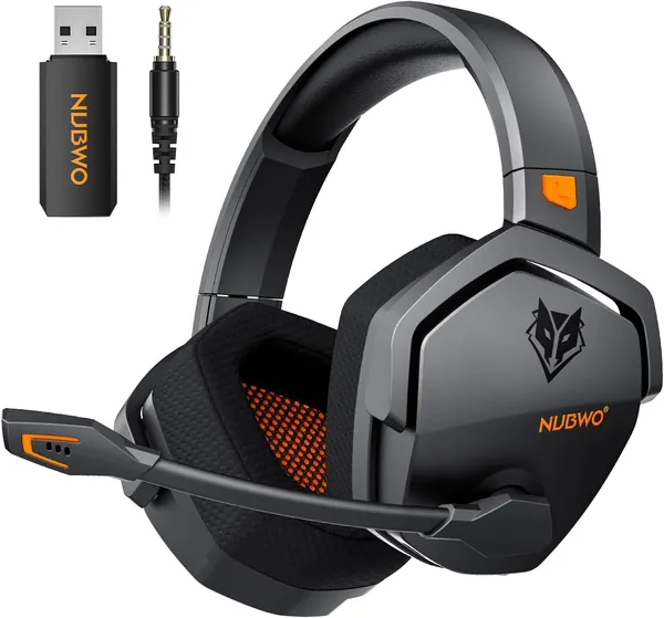 NUBWO G06 Dual Wireless Gaming Headset with Microphone for PS5, PS4, PC, Mobile: 2.4 GHz Wireless + Bluetooth - 100 Hours - 50 mm Driver Orange