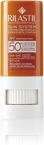 Rilastil Sun System Transparent Solar Stick SPF 50+ for Sensitive and Delicate Areas, Water Resistant, 0% Parabens, Fragrance Free, 10 ml