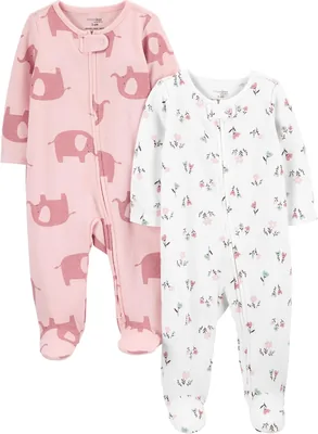 Macacão de Dormir para Bebês 2-Way Zip Thermal Footed Sleep and Play, Pacote com 2 da Simple Joys por Carter's
