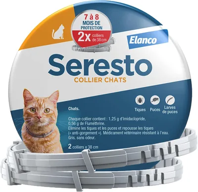 Colliers Seresto pour Chat - 2 Protège-tiques Continus contre les Puces et les Tiques - Protection Longue Durée de 7 à 8 Mois - Meilleure Offre