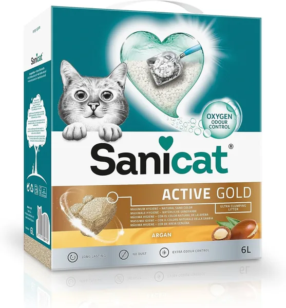 Sanicat - Arena para Gatos con Aroma de Argán | Absorbe la Humedad y Limpieza Fácil | 6 L, 19% Descuento