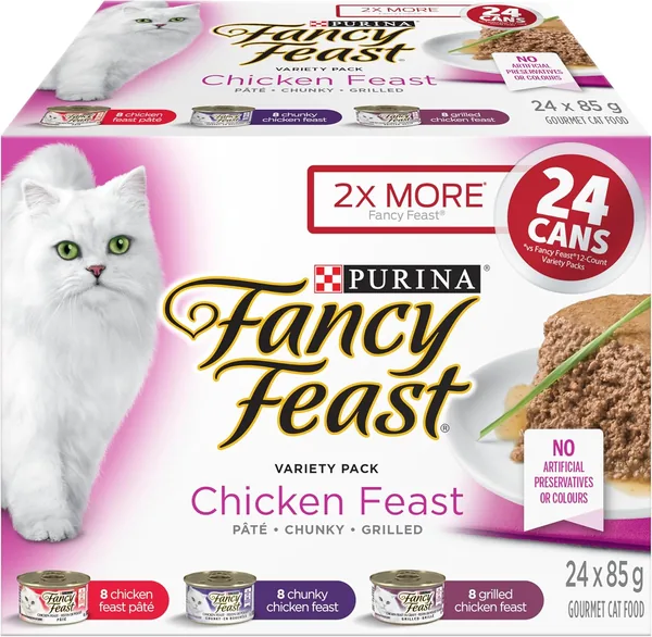 Fancy Feast Wet Cat Food, Chicken Feast Variety Pack 3 Flavours - 85 g (24 Pack)