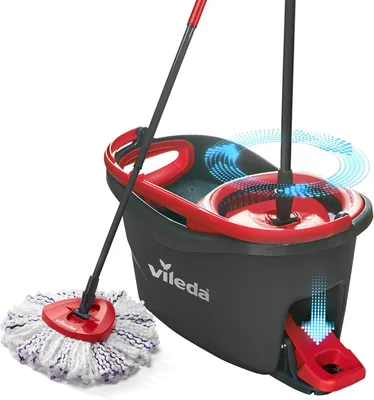 Vileda Turbo 3-en-1 : Kit complet de nettoyage des sols, manche télescopique 85-123 cm, système rotatif avec seau à pédale, Nouvelle Génération - 24% de réduction