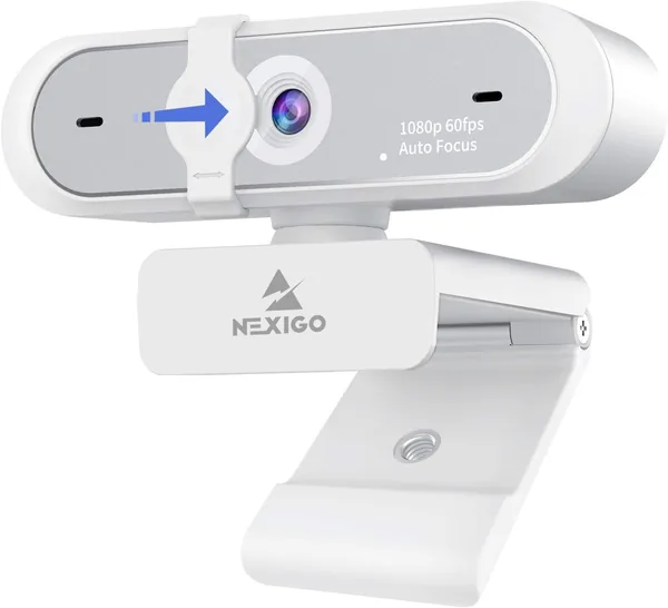 NexiGo N660P 1080P 60FPS Webcam with Software Control, Dual Microphone & Cover, Autofocus, HD USB Computer Web Camera for OBS/Zoom/Skype/FaceTime/Teams/Twitch White Pack of 1