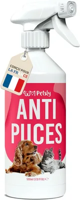 Spray Anti-Puce Petsly pour Chats et Chiens - 500 ml - Sans Tache - Traitement Anti-Puce, Tique, Acarien pour la Maison, le Mobilier et les Textiles