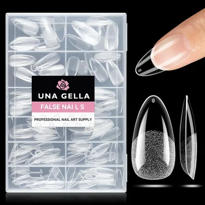 UNA GELLA Mandel Nagelspitzen, 216 Stück, 12 Größen für Gel-Nägel, Acryl Soft Gel Nagelspitze für Volldeckung