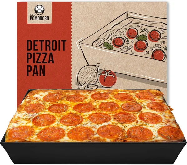Chef Pomodoro Detroit Style patelnia do pizzy, twarde anodowane aluminium, wstępnie sezonowane naczynia kuchenne (35 x 25 cm) - Najlepsza cena