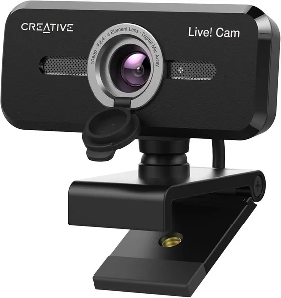 CREATIVE VF0880 Live! Cam Sync 1080p V2 Full HD Wijdhoek USB Webcam met Automatisch Muten en Geluidsonderdrukking voor Videogesprekken, Im