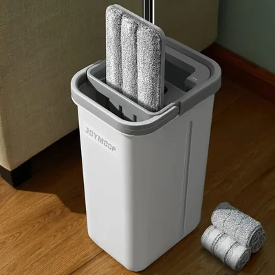 JOYMOOP Flat Mop and Bucket with Spinner - 3 Washable Microfiber Wipes - Wet & Dry, 60% Off
