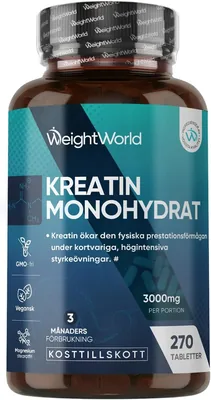 Creatine Monohydrat Tableter 3000mg per Dosis - Lab Testad - 270 Vegana Tableter - 3 Månads Konsumtion - Creatin - 3