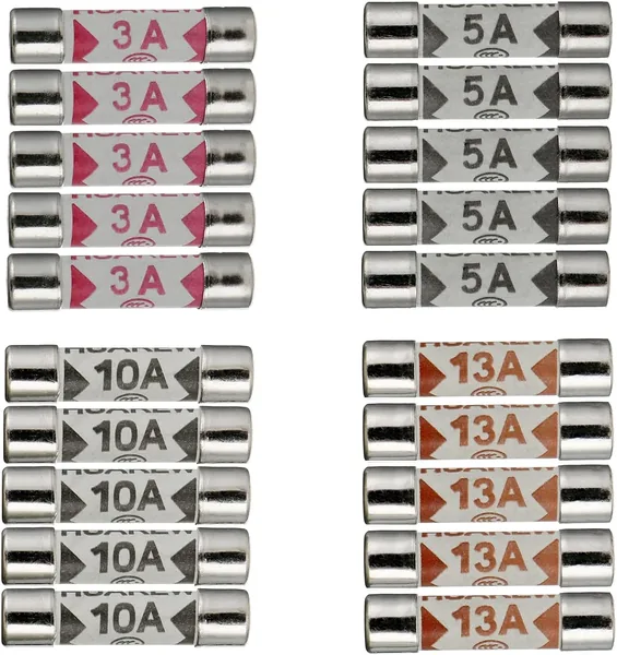 HUAREW 4 Values 20 Pcs 6.3x25 mm BS1362 3 5 10 13 A amp 240 V volt 0.248x0.984 Inch Ceramic Tube Fuses Assortment Kit