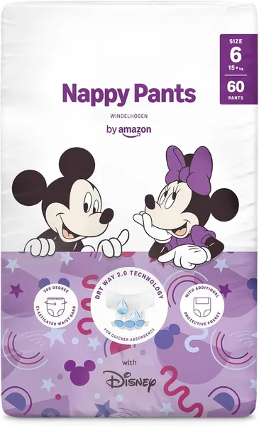 Disney Nappy Pants Size 6 (15+ kg) 60 Count White