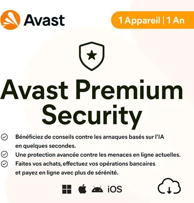 Avast Premium Security 2026 | 1 appareil | Antivirus | 1 An | Code d'activation par email