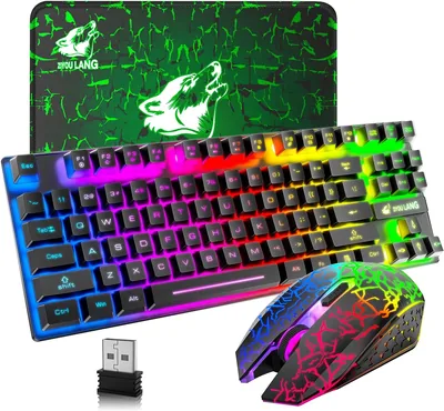 Rainbow LED Mechanical Keyboard & Mute Mouse - 87 Key
