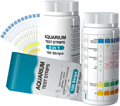 Pakket van 100 6-in-1 teststroken voor aquarium, pH-waarde, nitriet, nitraat, chloordiepte, algemene koolstofhardeheid, zoutwater, fris