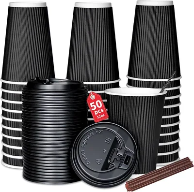 50 Sets Go Disposable Coffee Cups 12oz w/Lids - Best Deal