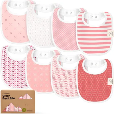 8-Pack Organic Baby Bibs for Girls & Boys - Teething Newborn Bibs, Blush
