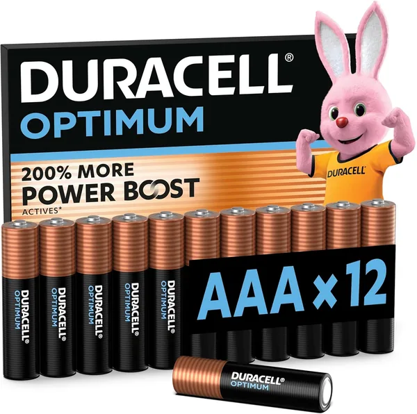 DURACELL Optimum AAA Batteries (Pack of 12) - 1.5V Alkaline Batteries - 200% More Active Power Boost