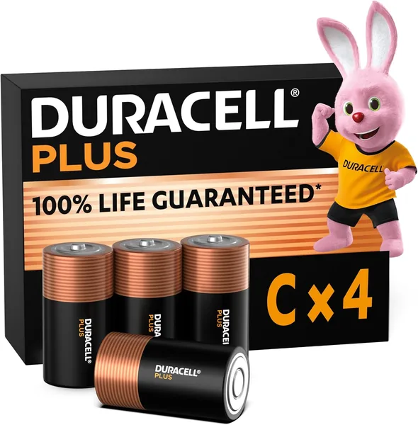 Duracell Plus C batterijen (4 stuks) - 1.5V alkalische batterijen - 100% levensduurgarantie - Betrouwbaar voor dagelijkse apparaten - 52% korting