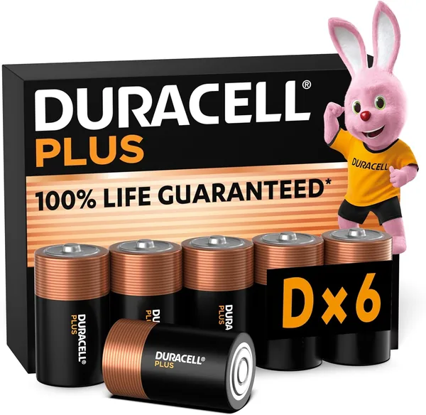 Duracell Plus D batteries (pack of 6) - Alkaline 1.5V - 100% guaranteed life