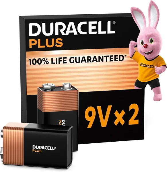Duracell Plus 9V Batteries (2 Pack) - Alkaline - 100% Life Guaranteed - Reliability For Everyday Devices