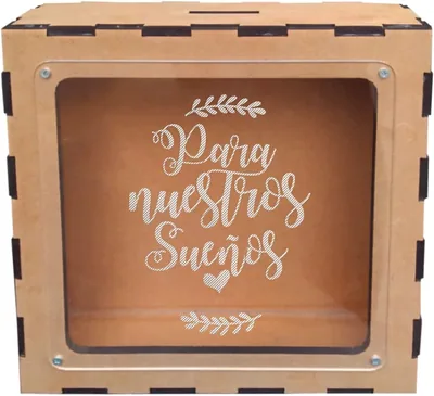 Alcancía de Madera Contimex 23 cm x 23 cm x 7 cm (MDF) - Nuestros Sueños - Mejor Precio