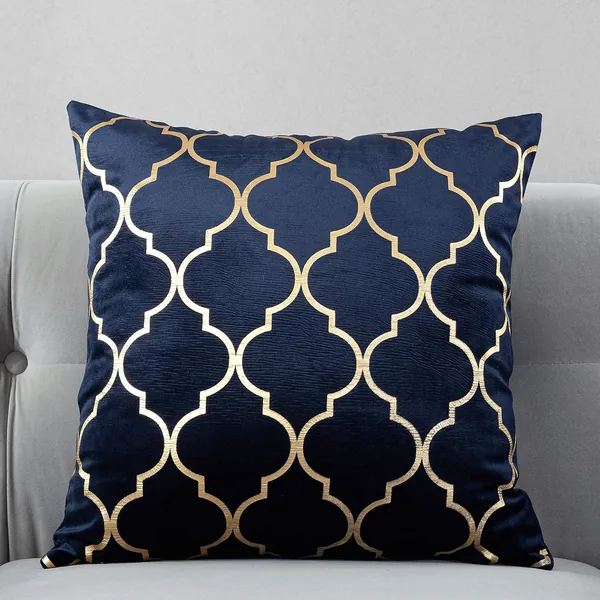 TAOSON Pack of 2,Moroccan Quatrefoil Geometric Bronzing Printed Cozy Soft Throw Pillow Cases Cushion Covers Shells for Sofa Couch Bed Home Decoration 20 x 20 Inches, Navy Blue