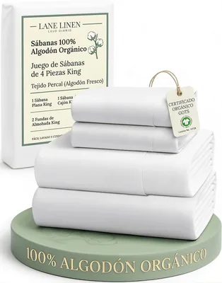 LANE LINEN Sábanas de Algodón King - Juego de 4 Piezas con 100% Algodón Orgánico, Calidad de Hotel con Bolsillo Profundo - Tr (20% Off)