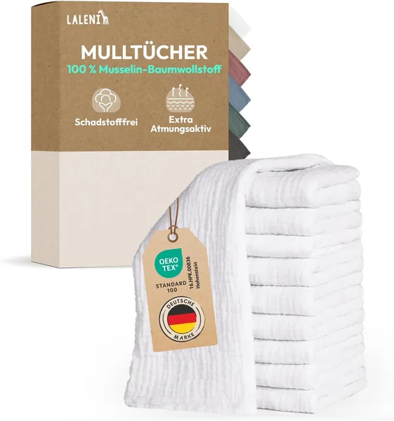 Laleni Baby Burp Klötze Set von 10 Pure Cotton - Nicht-toxisches Muslin-Tuch Weich 70 x 70 cm - Absorbierendes Muslin-Tuch für Babys