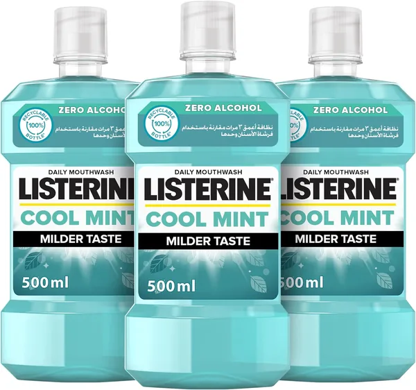 LISTERINE Mouthwash Cool Mint 500ml 2+1 FREE Pack- Package May Vary