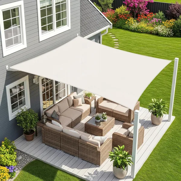 Sunnylaxx Rectangular Sun Sail, Waterproof Sun Protection Awning, Colour Cream, 3 x 4 m
