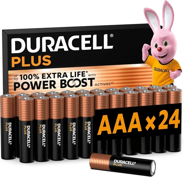 DURACELL Plus AAA Batteries (24 Pack) - Alkaline Batteries 1.5V - Up to 100% Extra Life with POWER B