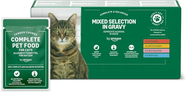 Cibo per Gatti Adulti Complete Amazon, Selezione Mista in Salsa, 4.8 kg, 48 Confezioni da 100 g (Ex Lifelong) - Miglior Affare