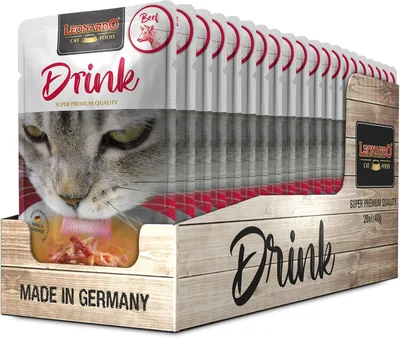 LEONARDO Bebida de Carne para Gatos [Multipack de 20 x 40g con Trozos de Carne]