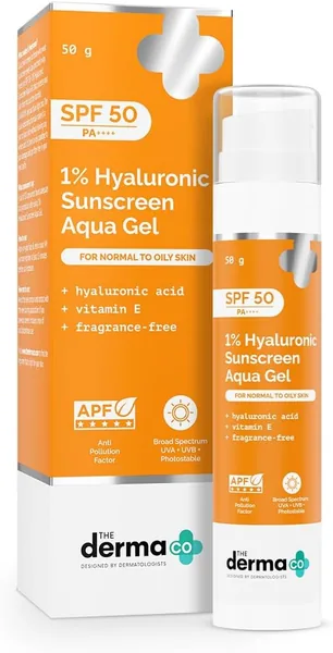 The Derma Co 1% Hyaluronic Aqua Gel Sunscreen SPF 50 PA++++ with Vitamin E