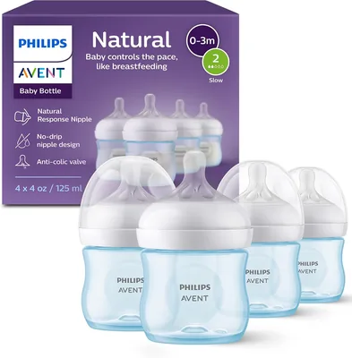 Philips Avent Natural Baby Bottle 4oz, Blue (4pk)