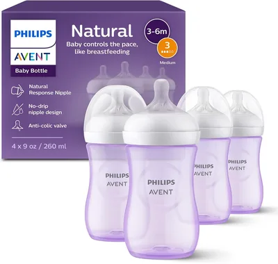 Philips Avent Natural Baby Bottle, Purple, 4pk