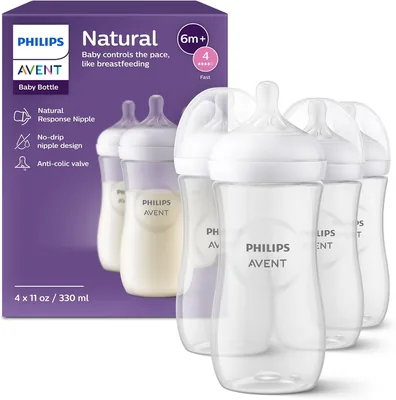 Biberón natural Philips AVENT con pezón de respuesta natural, 11 onzas, paquete de 4, 50% Off
