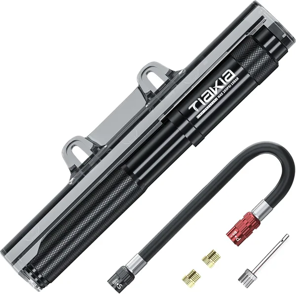 Tiakia Mini Bike Pump Portable Bicycle Pump Compact High Pressure Frame Pump 260PSI- Air Hand Pump Fit Presta, Schrader & Woods Valves,Aluminum Alloy Durable Tire Pump for Road/Mou