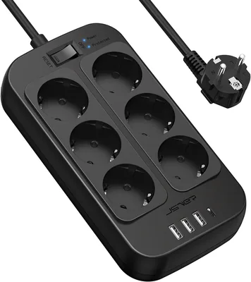JSVER Power Strip USB, 6 Tomadas de Energía y 4 Puertos USB con Protección Contra Sobrecarga - 15% De Descuento