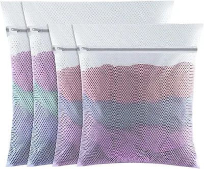 4 Pack Mesh Laundry Wash Bag, Mesh Laundry Bags With Zips (L+M, White) | Coarse Mesh, Protects Delic