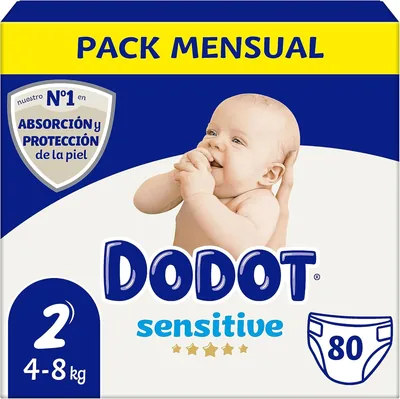Dodot Sensibles Pañales para Bebé Talla 2, 80 Unidades, Protección Máxima para la Piel