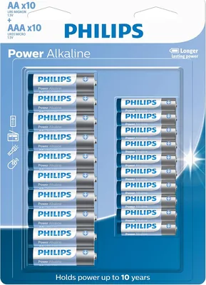 Pilhas Alcalinas Philips AA e AAA, 10 unidades cada