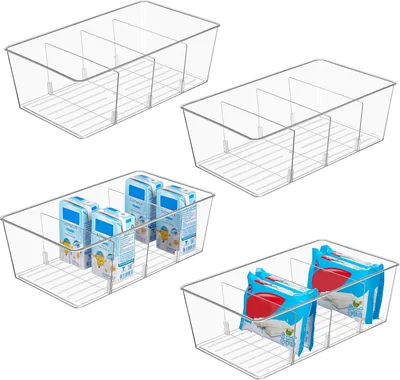 Vtopmart 4 Pack Food Storage Organizer Bins - Clear Plastic for Kitchen & Pantry