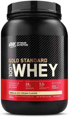 انخفضت الآن بنسبة 5% - مسحوق بروتين Optimum Nutrition Gold Standard 100% Whey Isolate مصدر أساسي، 24 جرامًا من البروتين لدعم العضلات
